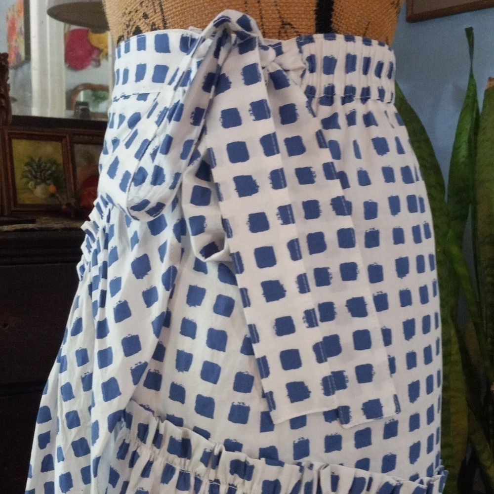 Vineyard Vines Painterly Grid Blue White Faux Wrap Ruffle Mini Skirt - Picture 15 of 15